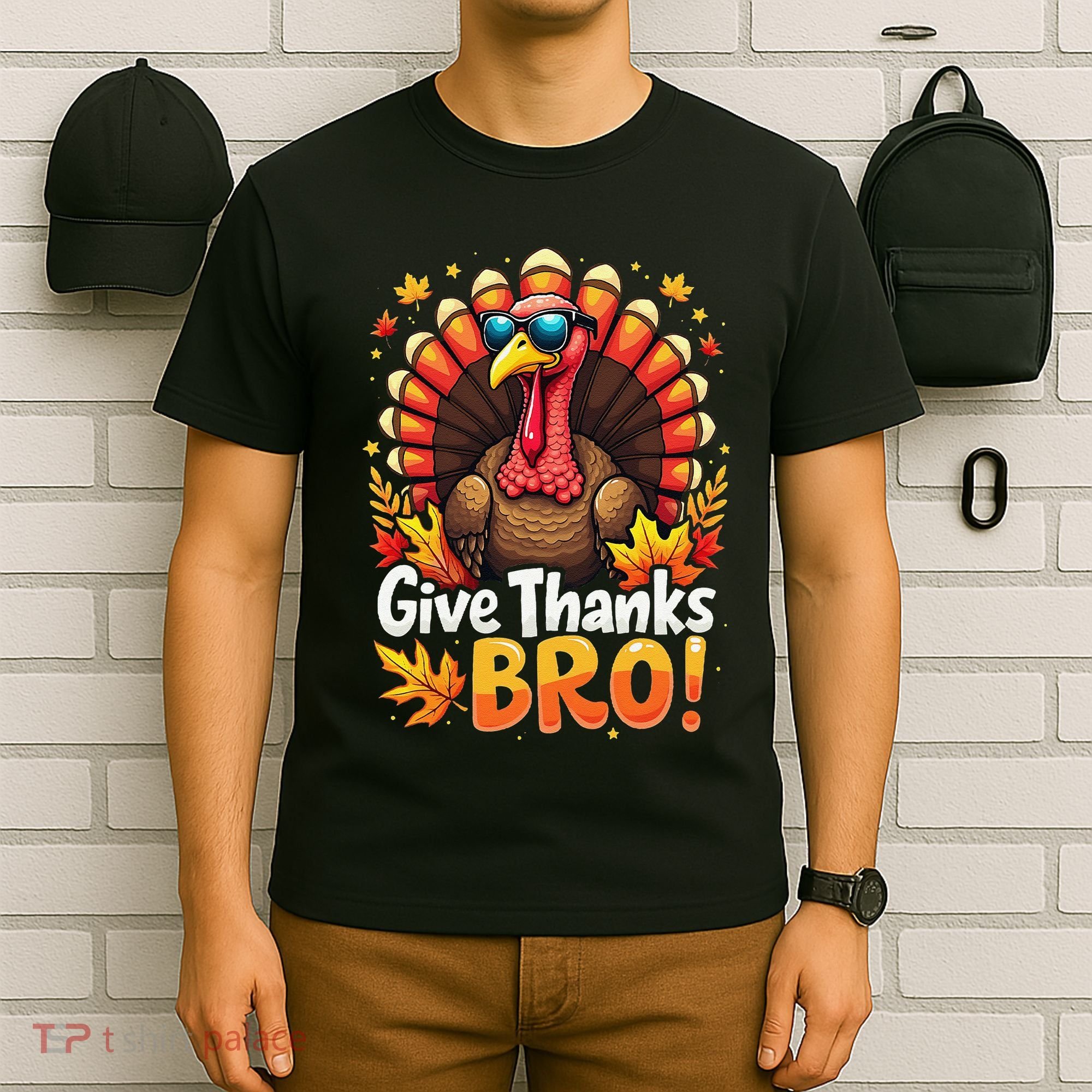 Give Thanks Bro Cute Turkey Thankful Thanksgiving T-Shirt