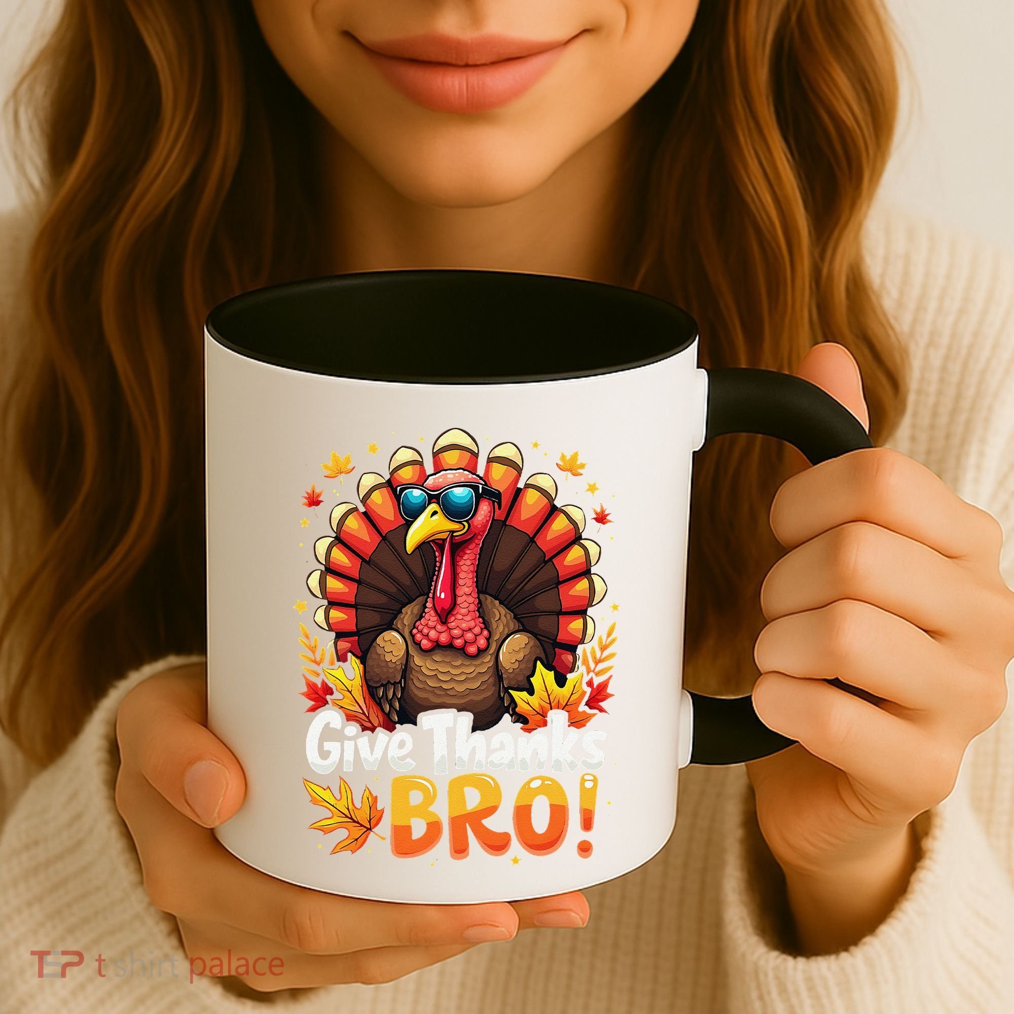 Give Thanks Bro Cute Turkey Thankful Thanksgiving Coffee Mug