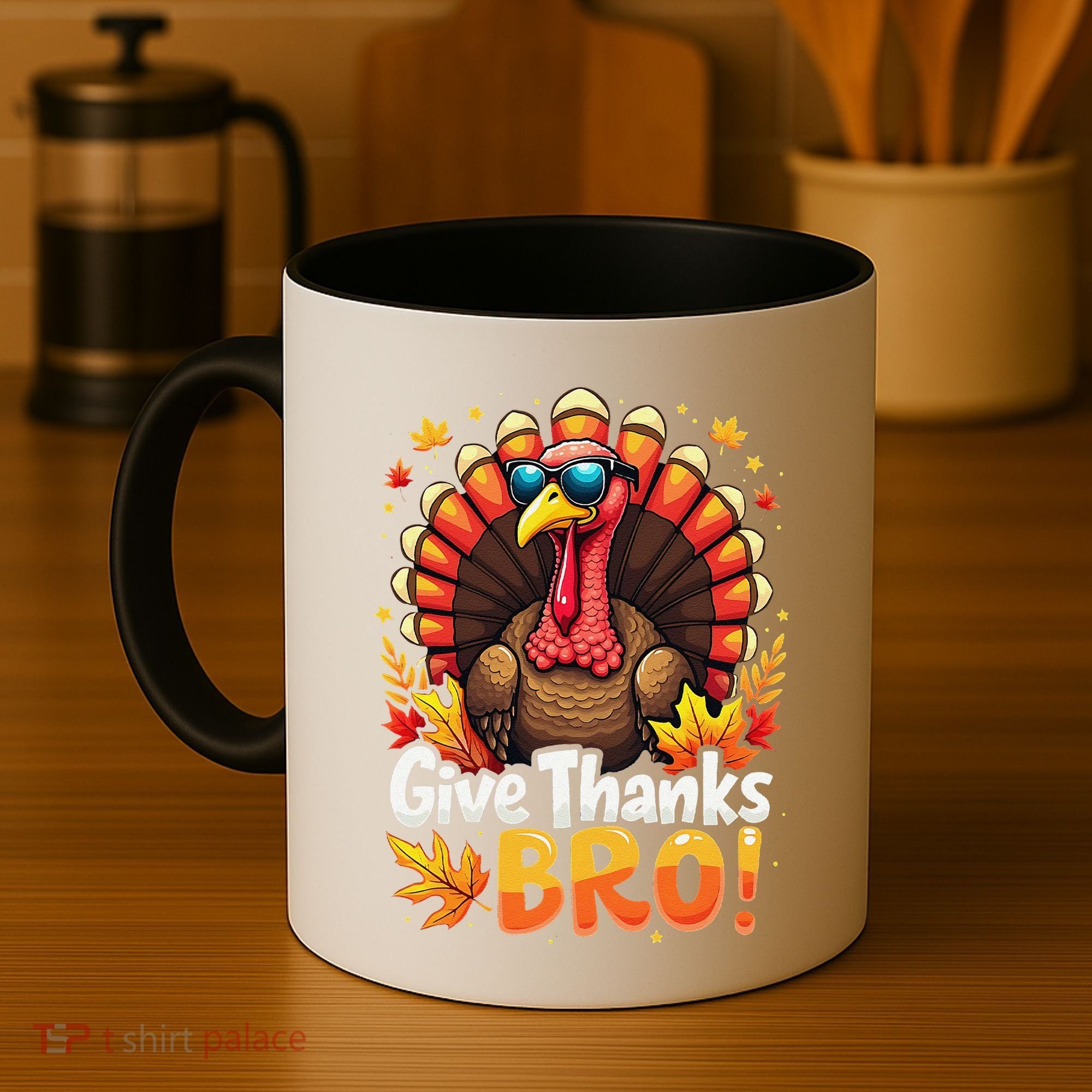 Give Thanks Bro Cute Turkey Thankful Thanksgiving Coffee Mug