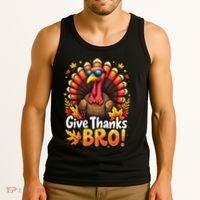 Give Thanks Bro Cute Turkey Thankful Thanksgiving Tank Top thumb 3