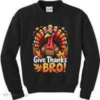 Give Thanks Bro Cute Turkey Thankful Thanksgiving Kids Sweatshirt thumb 0