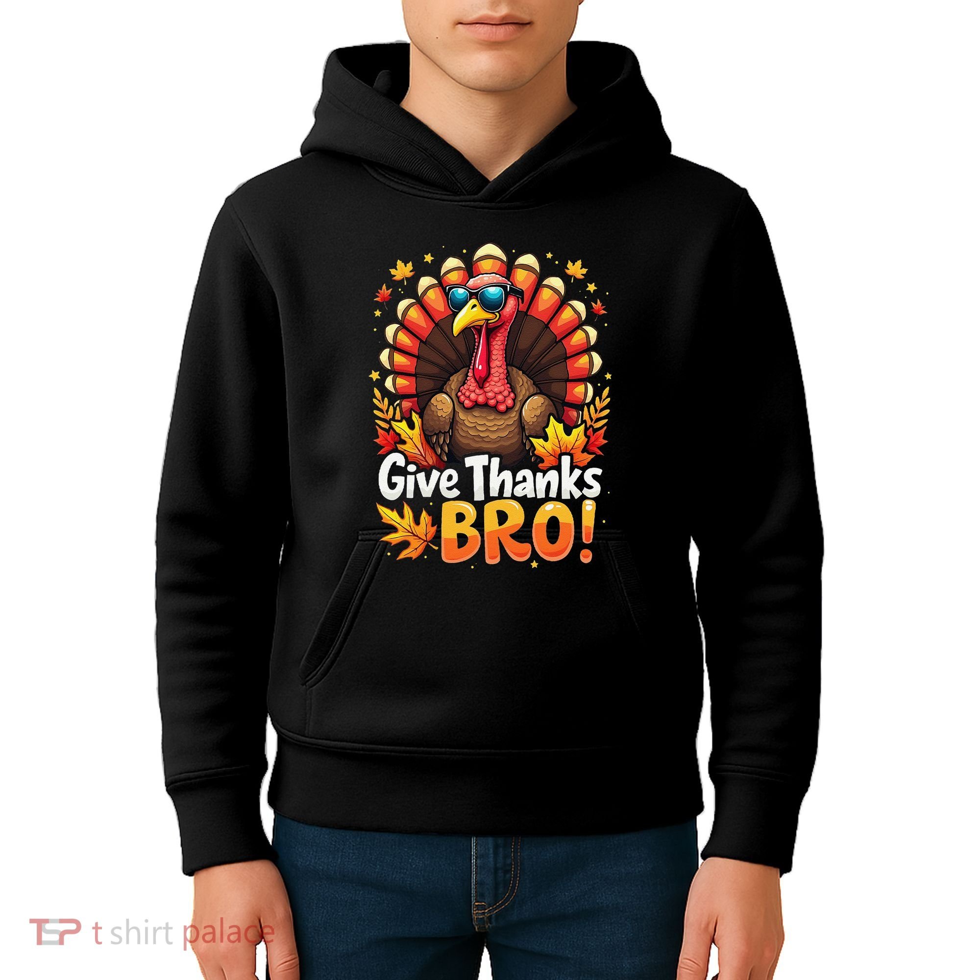Give Thanks Bro Cute Turkey Thankful Thanksgiving Kids Hoodie