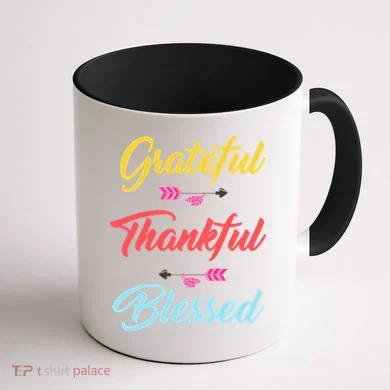 Grateful Thankful Blessed Coffee Mug back