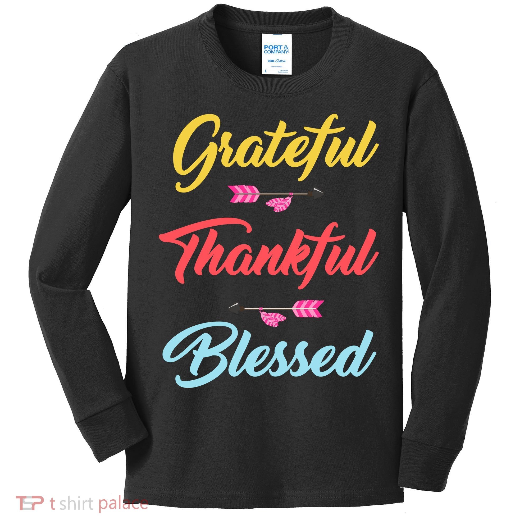 Grateful Thankful Blessed Kids Long Sleeve Shirt