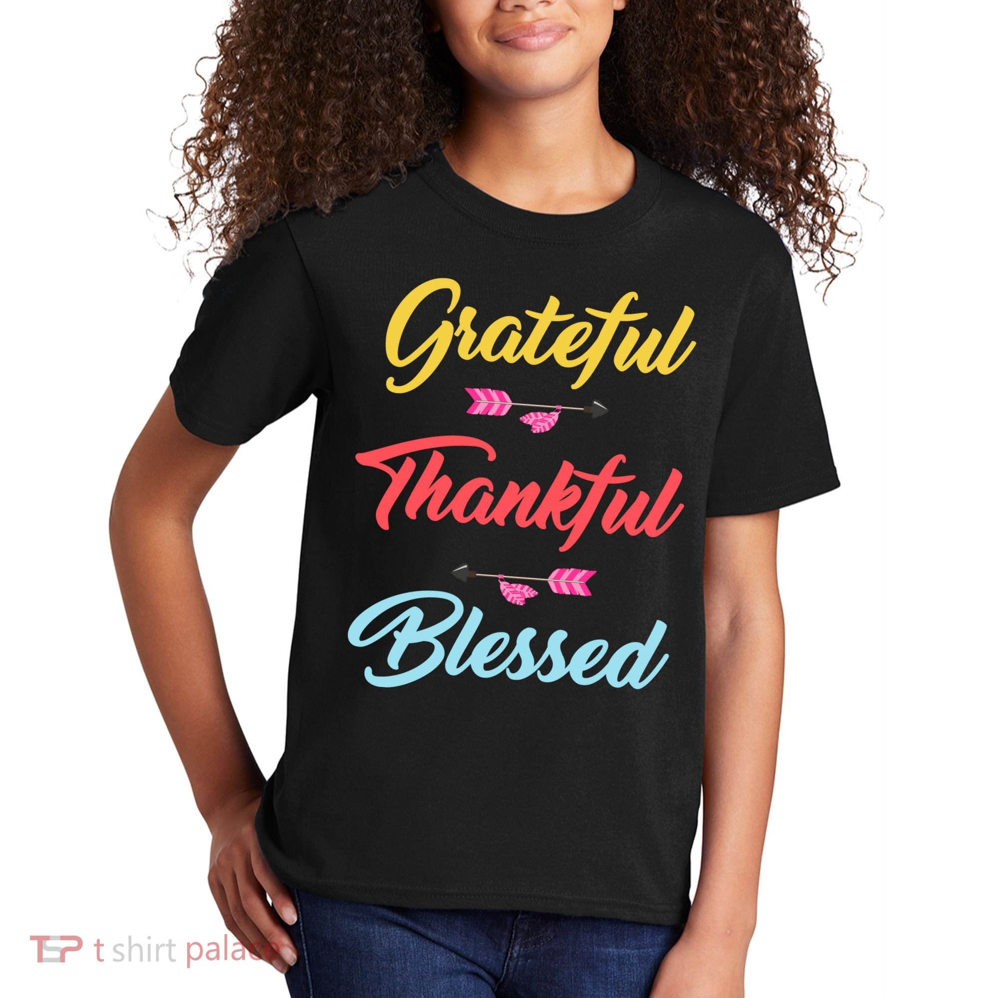 Grateful Thankful Blessed Kids T-Shirt
