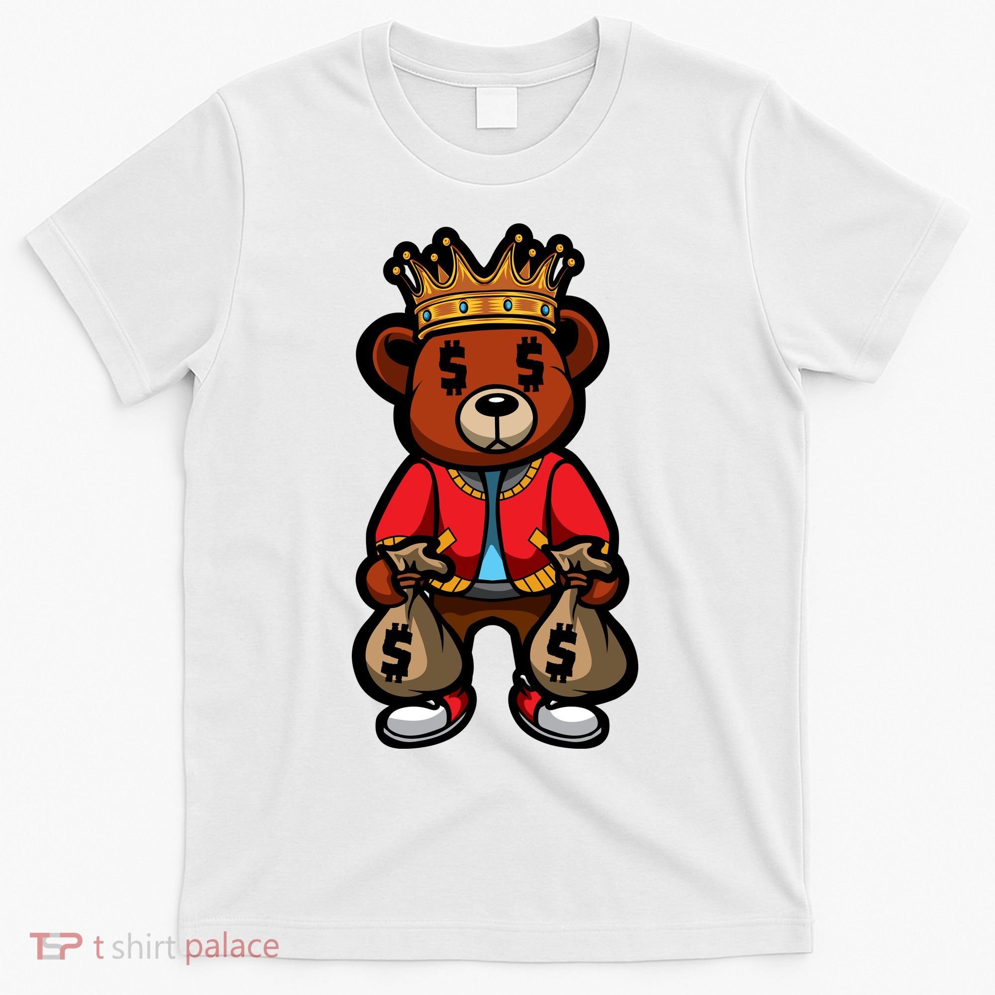 Gangster Teddy Bear King Money Bag Rich Savage Hip Hop Rap Rapper Cartoon T-Shirt