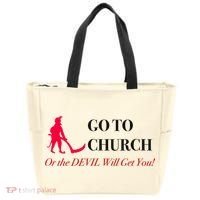 Go To Church Or The Devil Will Get You Meme Graphic Tote Bag thumb 0