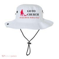 Go To Church Or The Devil Will Get You Meme Graphic Bucket Hat thumb 0