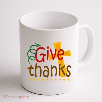 Give Thanks Cross Thanksgiving Coffee Mug back
