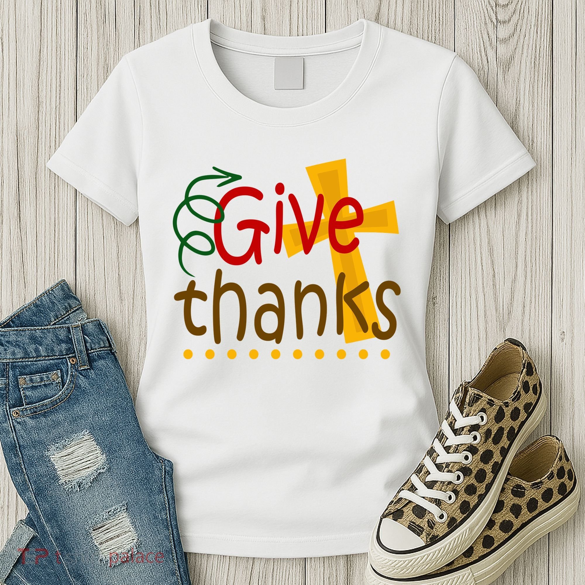 Give Thanks Cross Thanksgiving Women's T-Shirt