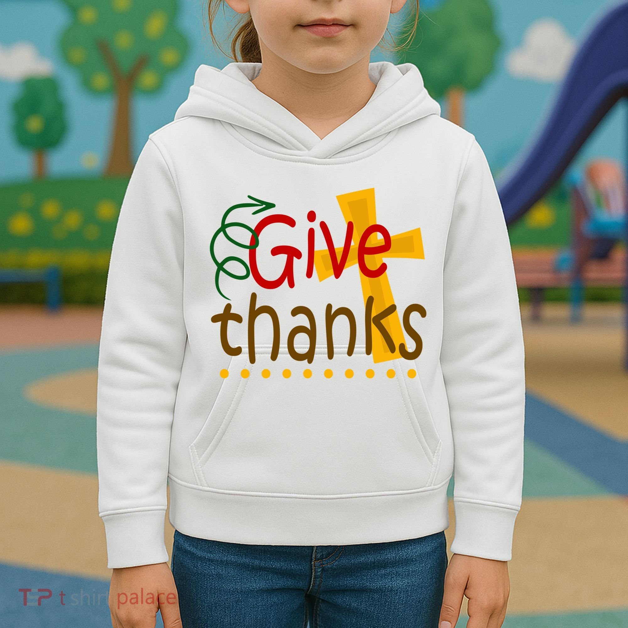 Give Thanks Cross Thanksgiving Kids Hoodie