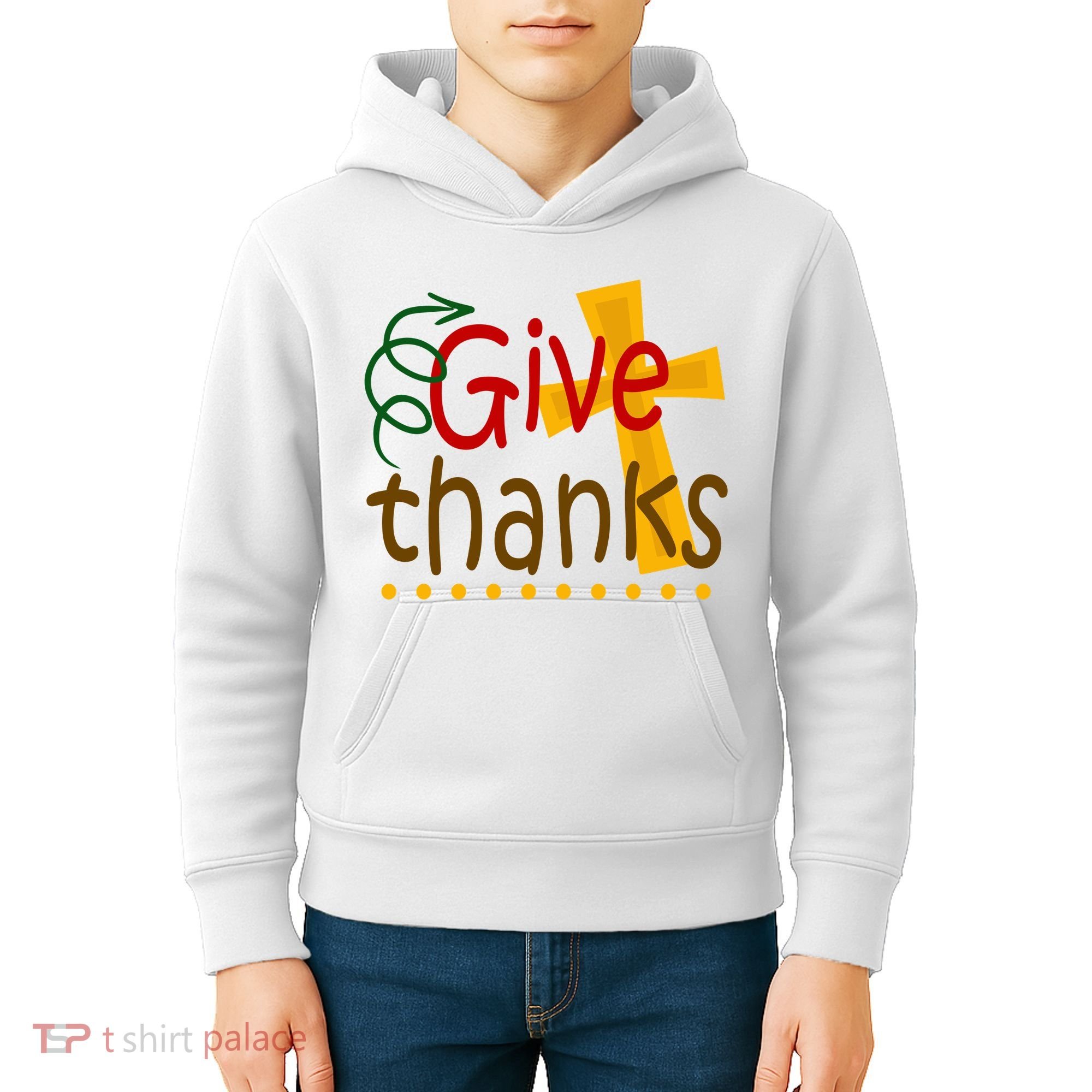 Give Thanks Cross Thanksgiving Kids Hoodie