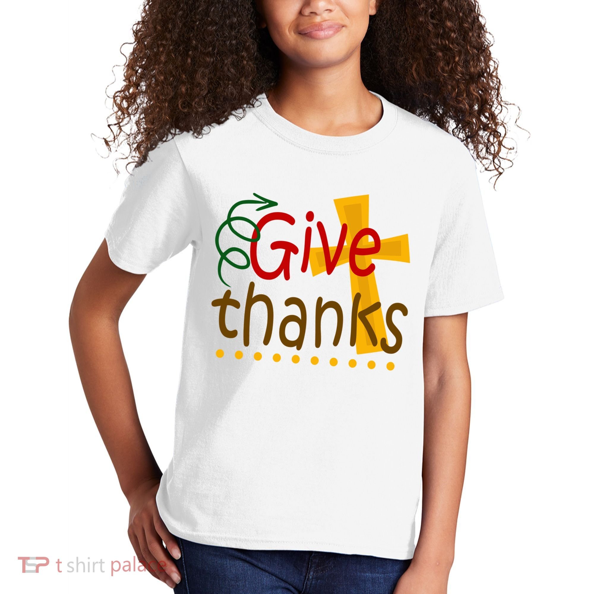 Give Thanks Cross Thanksgiving Kids T-Shirt