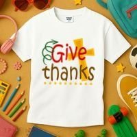 Give Thanks Cross Thanksgiving Kids T-Shirt thumb 3