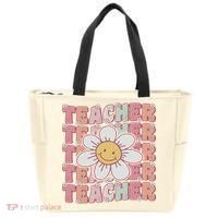 Groovy Teacher Cute 70s Daisy Flower Retro Back To School Tote Bag thumb 0