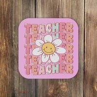 Groovy Teacher Cute 70s Daisy Flower Retro Back To School Coaster thumb 0