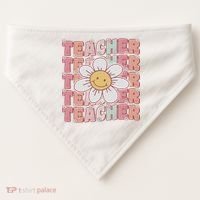 Groovy Teacher Cute 70s Daisy Flower Retro Back To School USA-Made Doggie Bandana thumb 0
