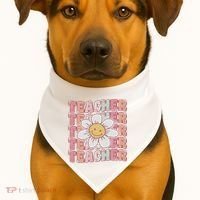 Groovy Teacher Cute 70s Daisy Flower Retro Back To School USA-Made Doggie Bandana thumb 1