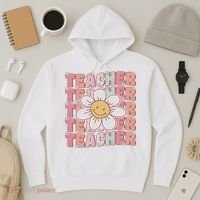Groovy Teacher Cute 70s Daisy Flower Retro Back To School Hoodie thumb 3