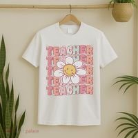 Groovy Teacher Cute 70s Daisy Flower Retro Back To School T-Shirt thumb 2