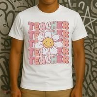 Groovy Teacher Cute 70s Daisy Flower Retro Back To School T-Shirt thumb 3