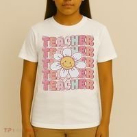 Groovy Teacher Cute 70s Daisy Flower Retro Back To School T-Shirt thumb 4