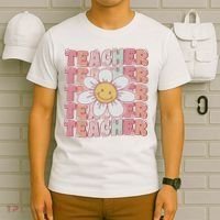 Groovy Teacher Cute 70s Daisy Flower Retro Back To School T-Shirt thumb 6