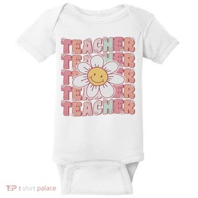 Groovy Teacher Cute 70s Daisy Flower Retro Back To School Baby Bodysuit