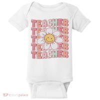 Groovy Teacher Cute 70s Daisy Flower Retro Back To School Baby Bodysuit thumb 0