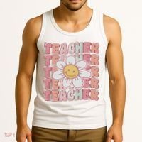 Groovy Teacher Cute 70s Daisy Flower Retro Back To School Tank Top thumb 3