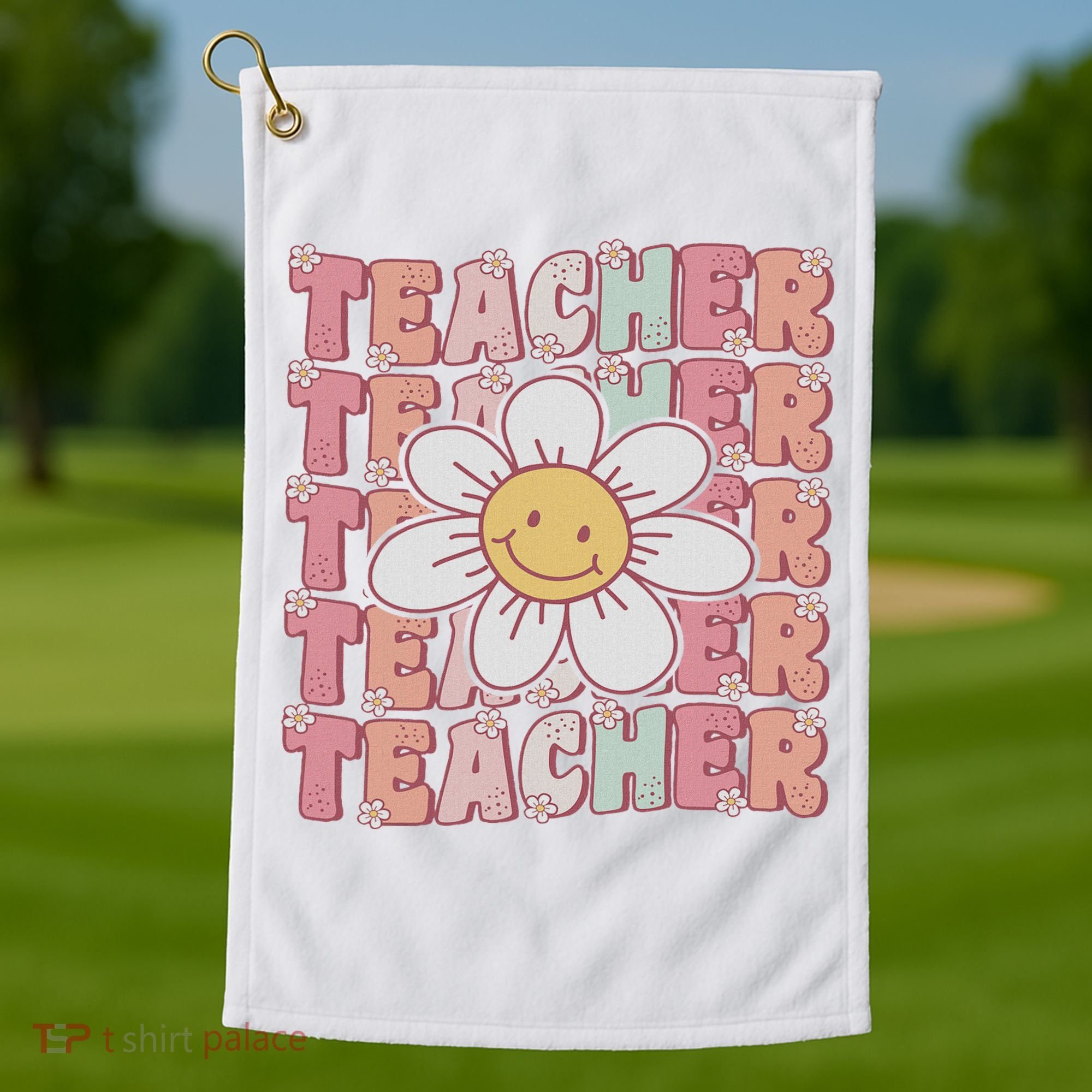Groovy Teacher Cute 70s Daisy Flower Retro Back To School Golf Towel