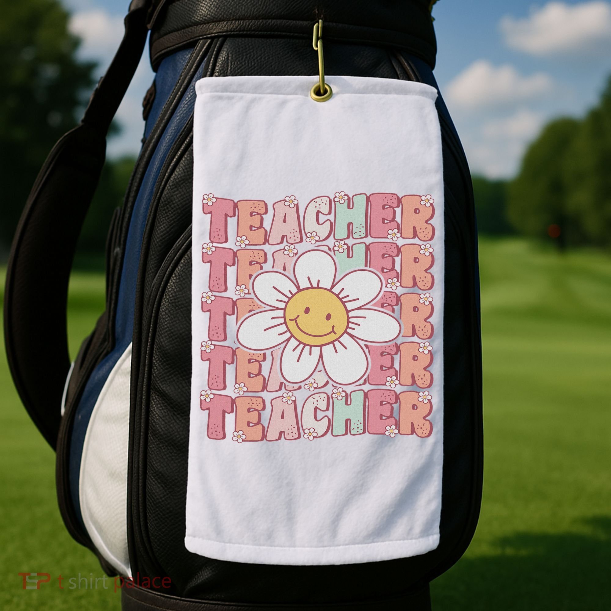 Groovy Teacher Cute 70s Daisy Flower Retro Back To School Golf Towel