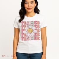 Groovy Teacher Cute 70s Daisy Flower Retro Back To School Women's T-Shirt thumb 4