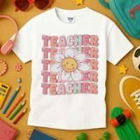 Groovy Teacher Cute 70s Daisy Flower Retro Back To School Kids T-Shirt thumb 3