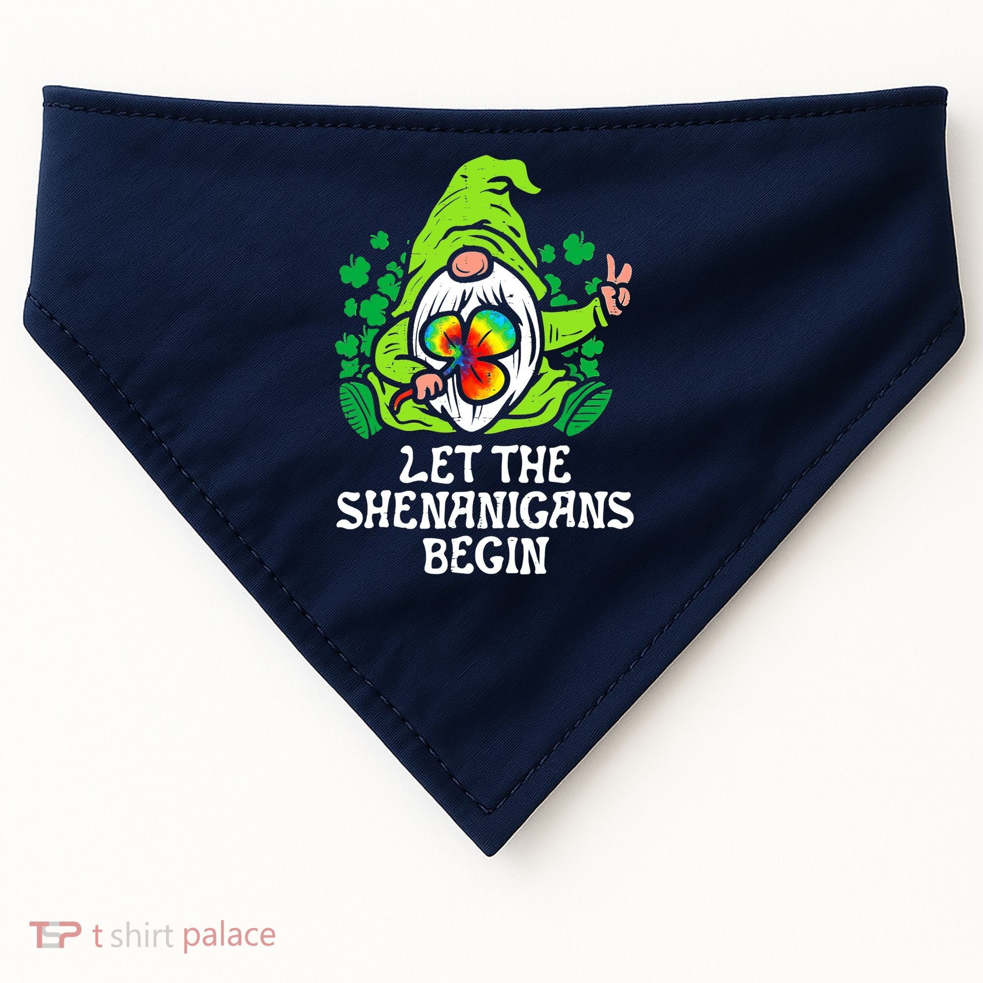 Gnome Tie Dye Shamrock Let Shenanigans Begin St Patricks USA-Made Doggie Bandana