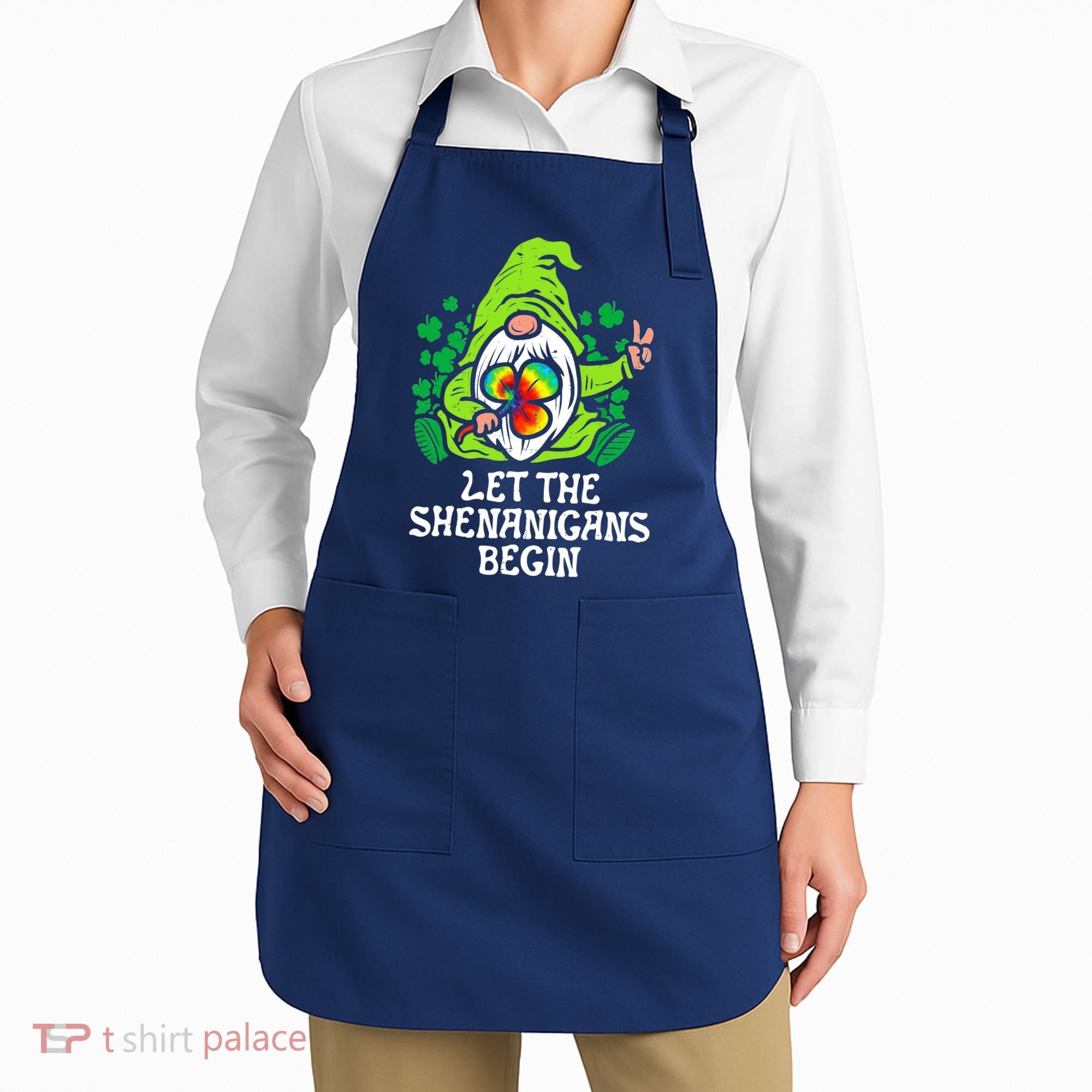 Gnome Tie Dye Shamrock Let Shenanigans Begin St Patricks Apron