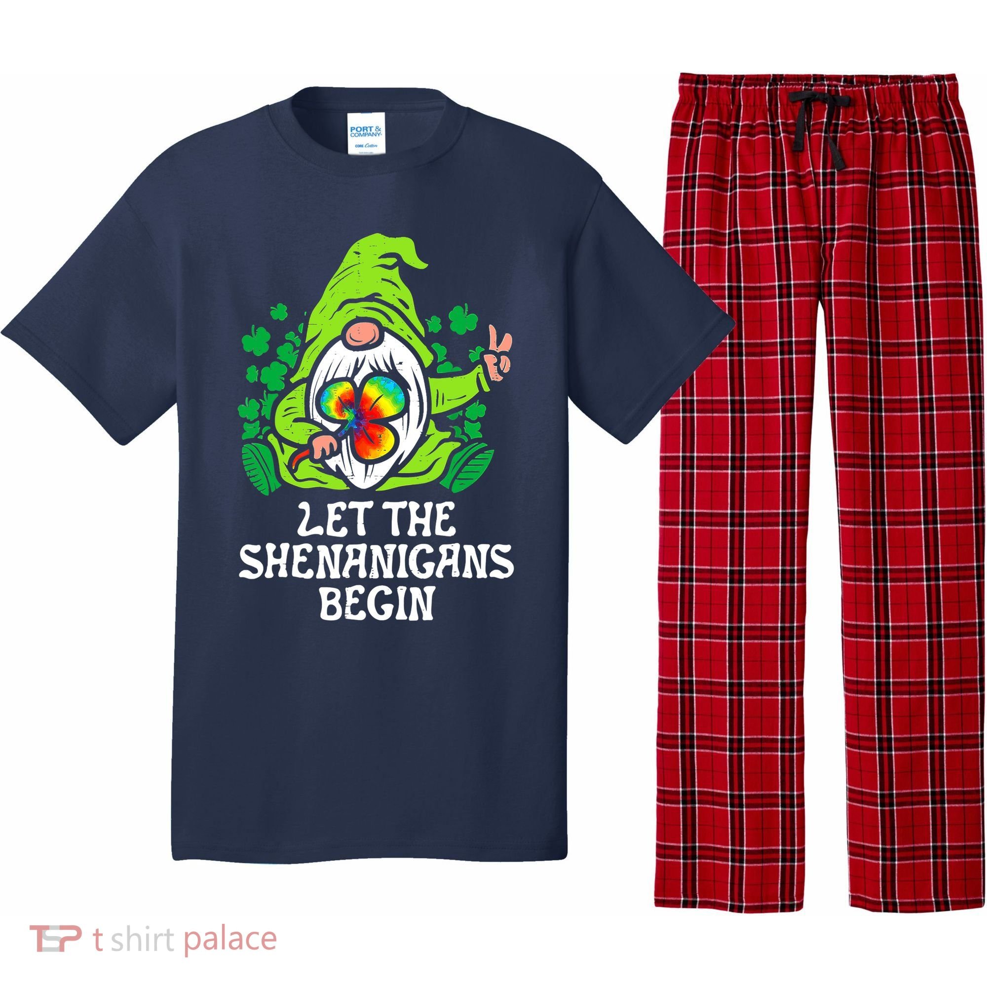 Gnome Tie Dye Shamrock Let Shenanigans Begin St Patricks Pajama Set