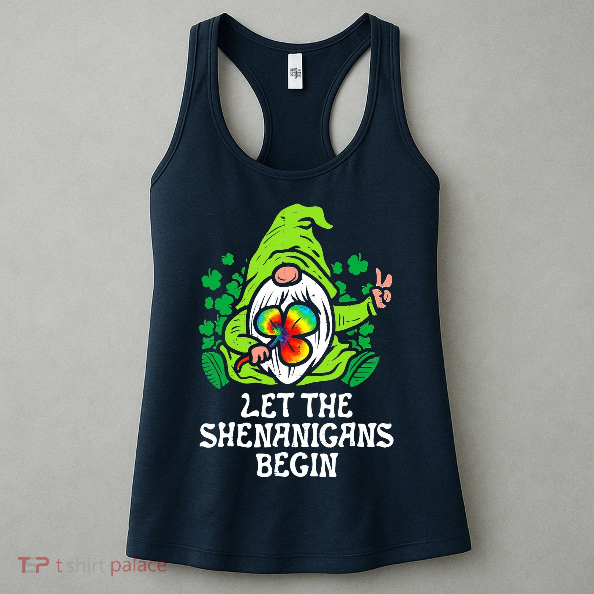 Gnome Tie Dye Shamrock Let Shenanigans Begin St Patricks Women's Tank Top