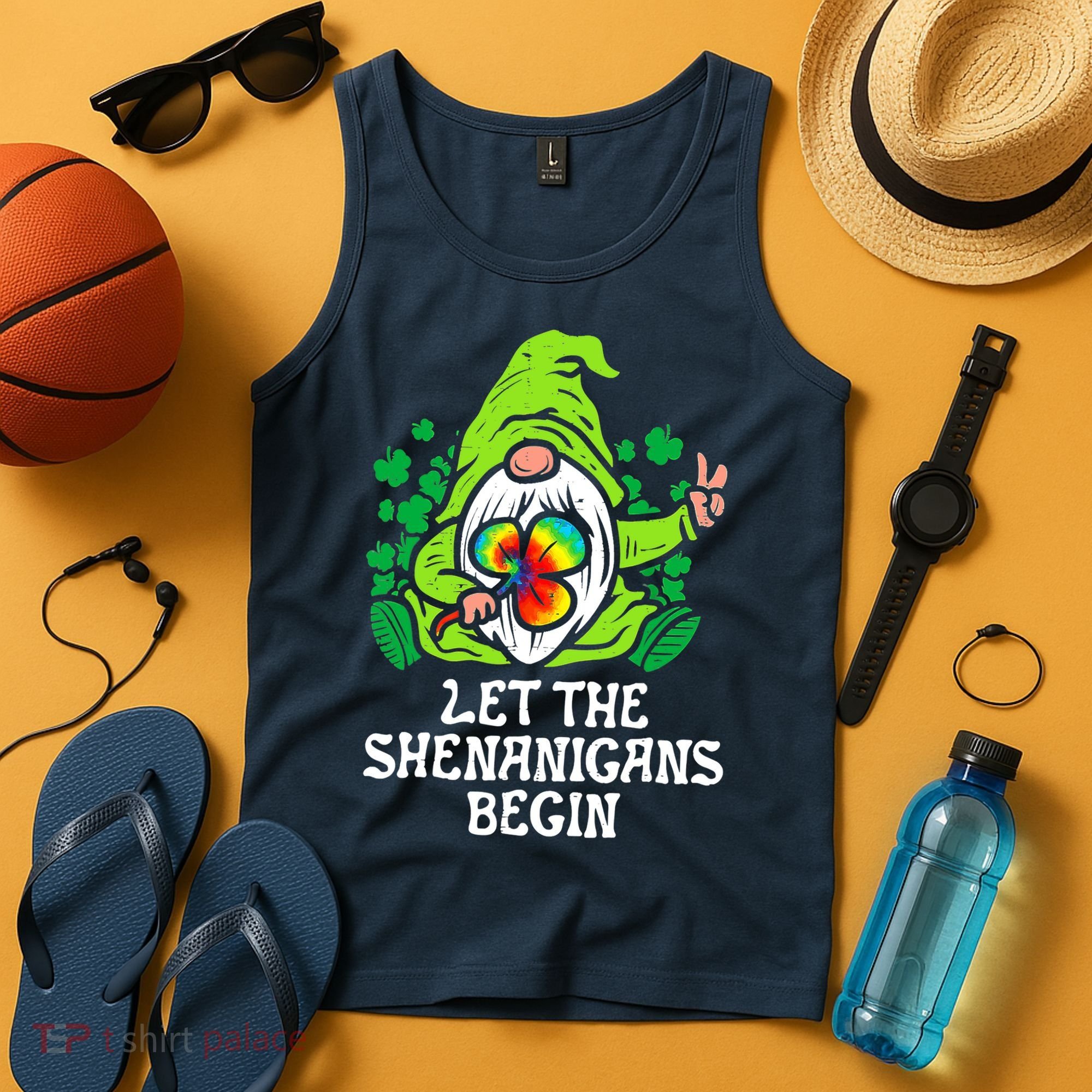 Gnome Tie Dye Shamrock Let Shenanigans Begin St Patricks Tank Top