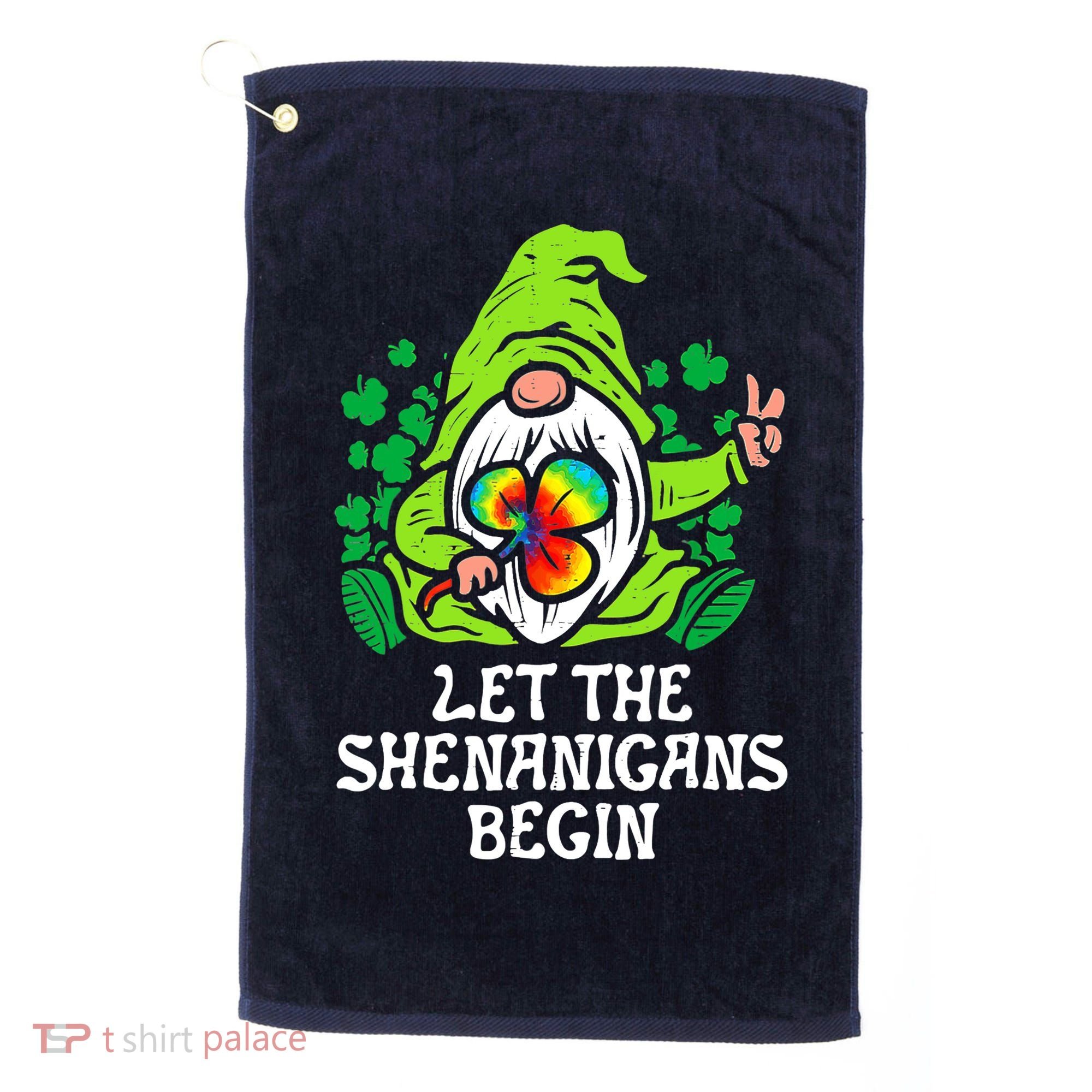 Gnome Tie Dye Shamrock Let Shenanigans Begin St Patricks Golf Towel