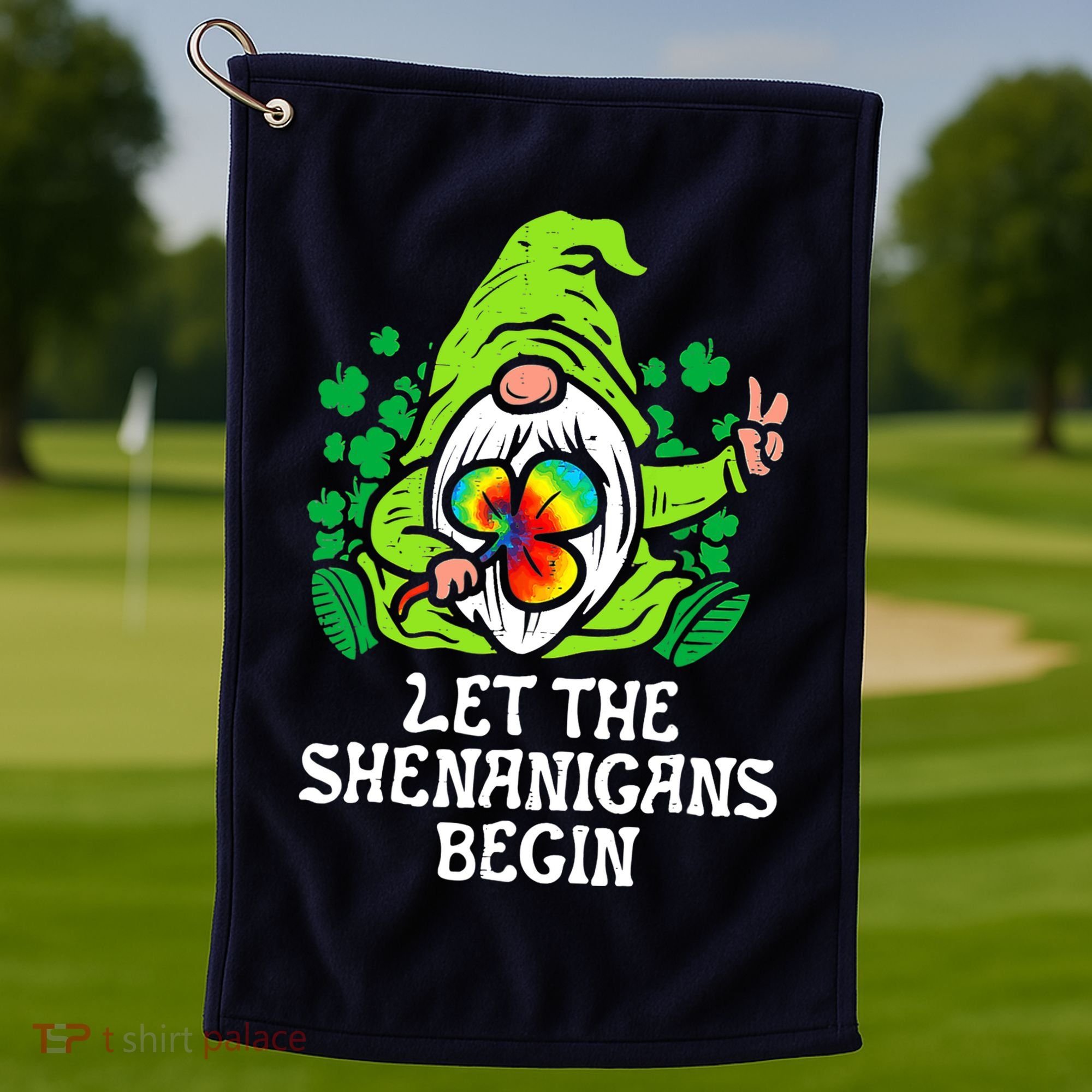 Gnome Tie Dye Shamrock Let Shenanigans Begin St Patricks Golf Towel