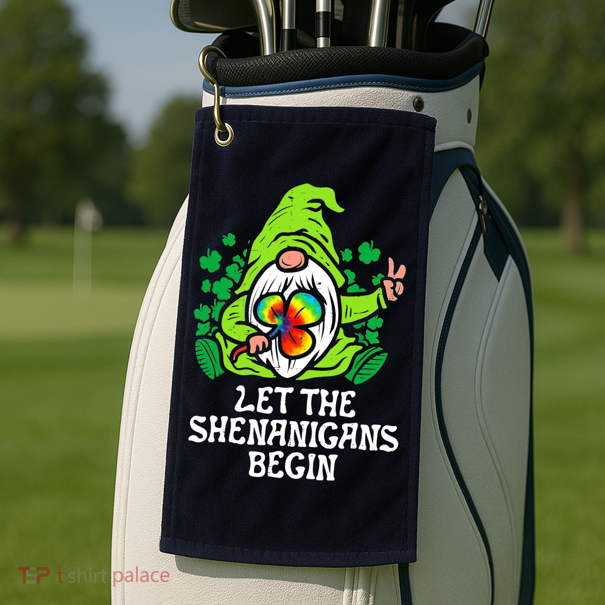Gnome Tie Dye Shamrock Let Shenanigans Begin St Patricks Golf Towel