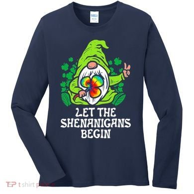 Gnome Tie Dye Shamrock Let Shenanigans Begin St Patricks Women's Long Sleeve Shirt