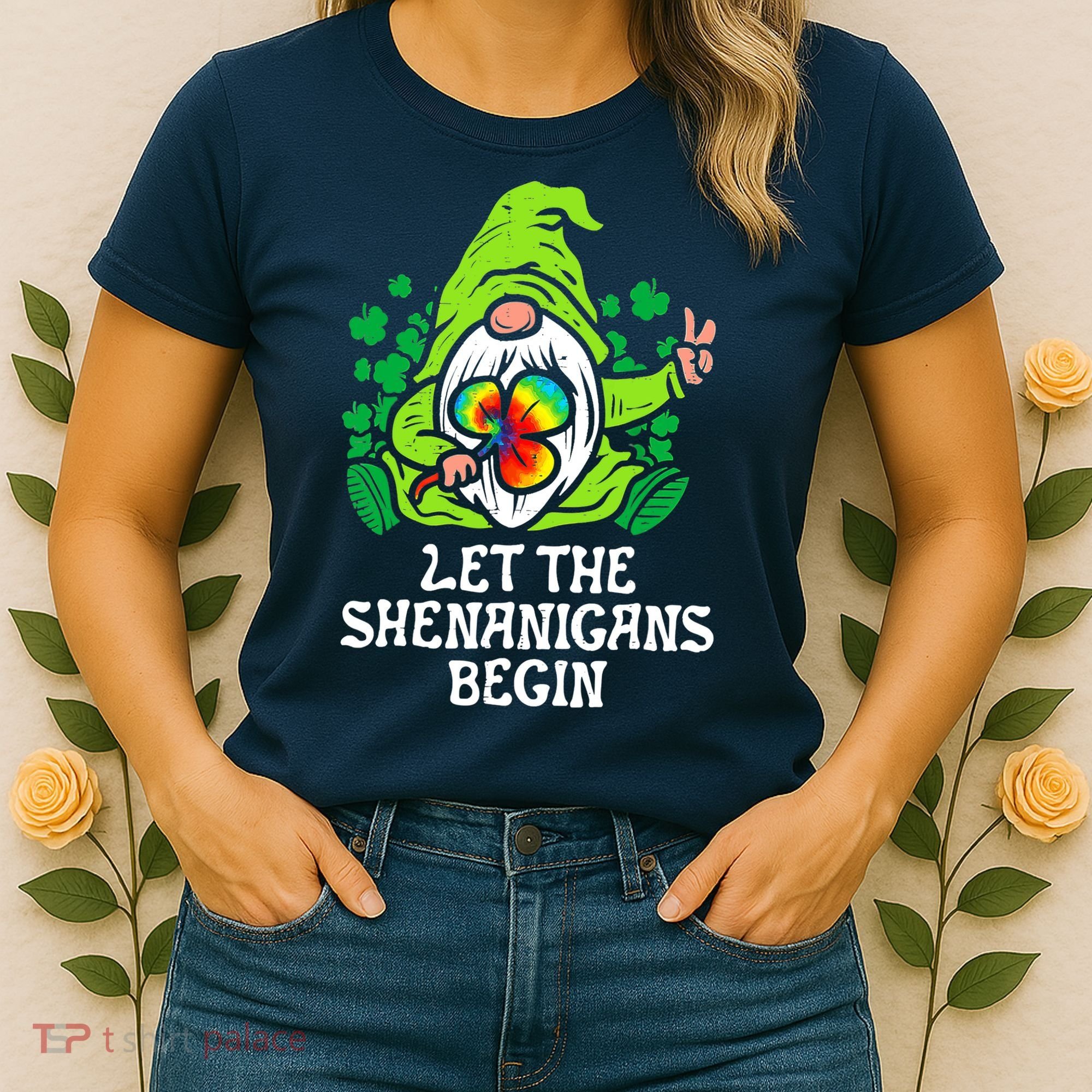 Gnome Tie Dye Shamrock Let Shenanigans Begin St Patricks Women's T-Shirt