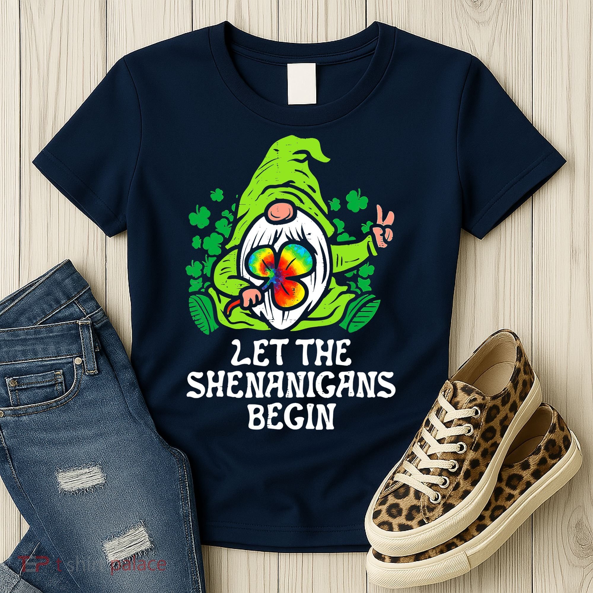 Gnome Tie Dye Shamrock Let Shenanigans Begin St Patricks Women's T-Shirt
