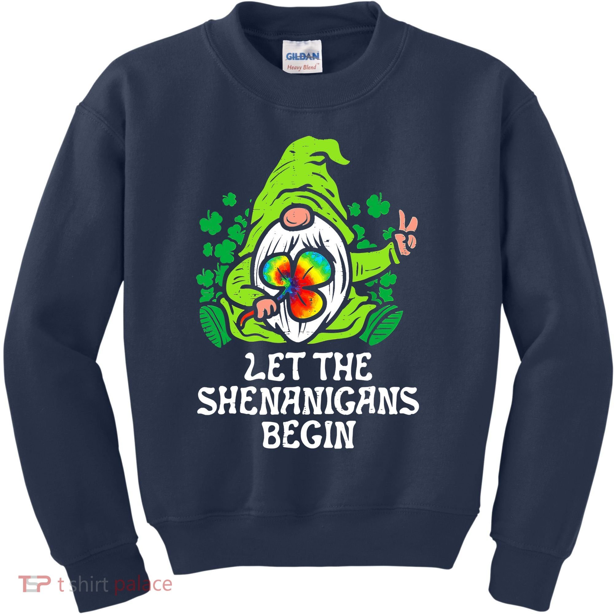 Gnome Tie Dye Shamrock Let Shenanigans Begin St Patricks Kids Sweatshirt