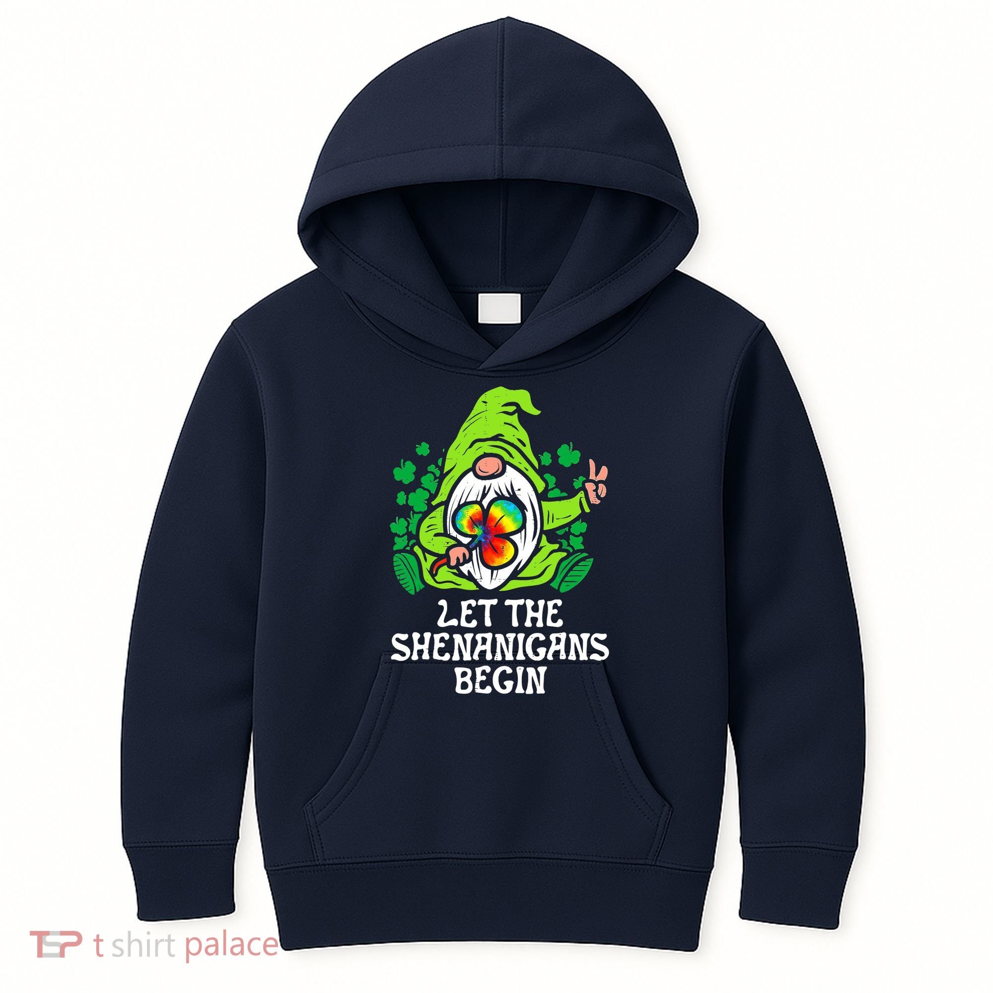 Gnome Tie Dye Shamrock Let Shenanigans Begin St Patricks Kids Hoodie