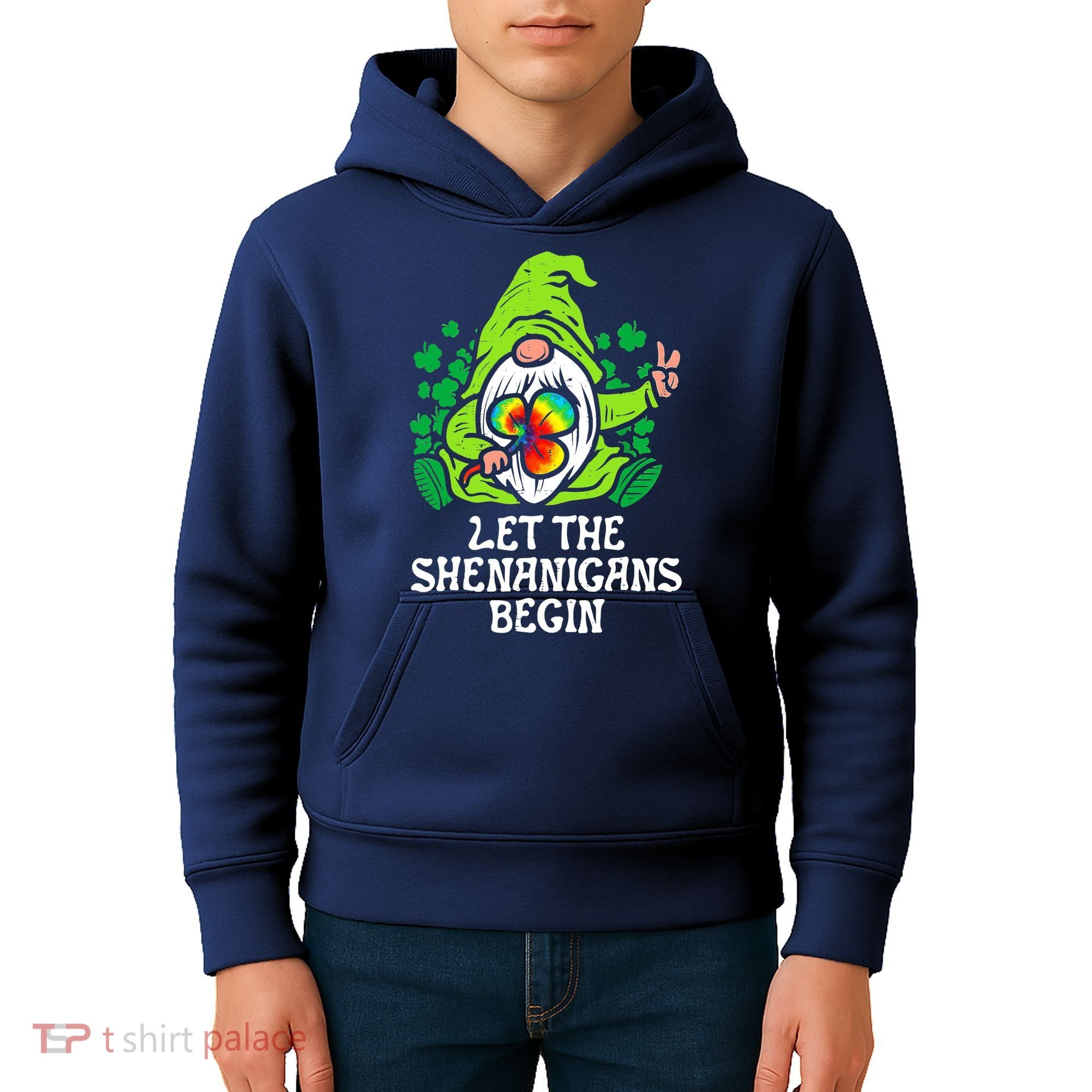 Gnome Tie Dye Shamrock Let Shenanigans Begin St Patricks Kids Hoodie