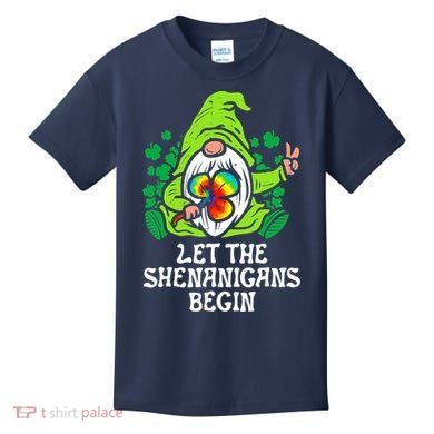 Gnome Tie Dye Shamrock Let Shenanigans Begin St Patricks Kids T-Shirt