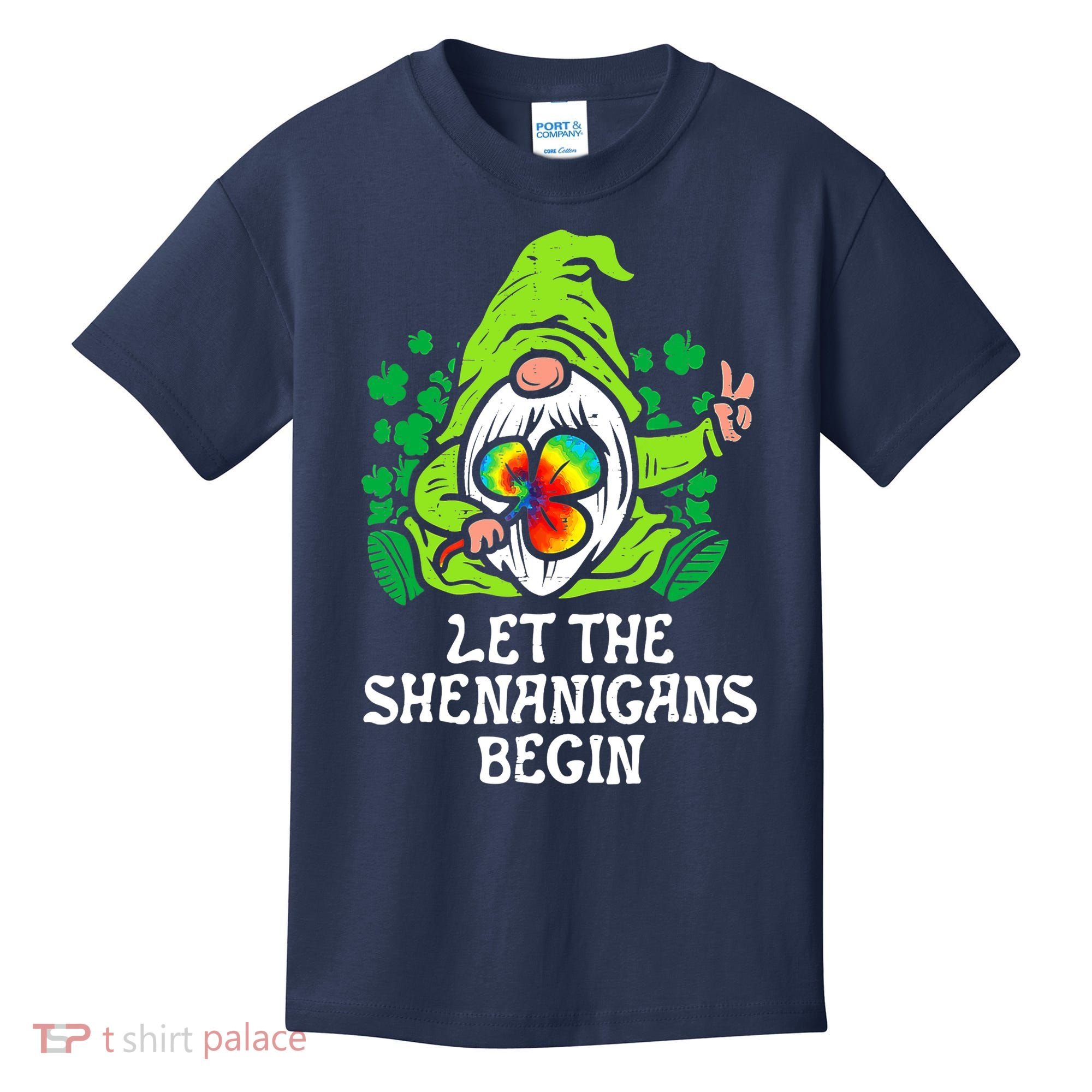 Gnome Tie Dye Shamrock Let Shenanigans Begin St Patricks Kids T-Shirt